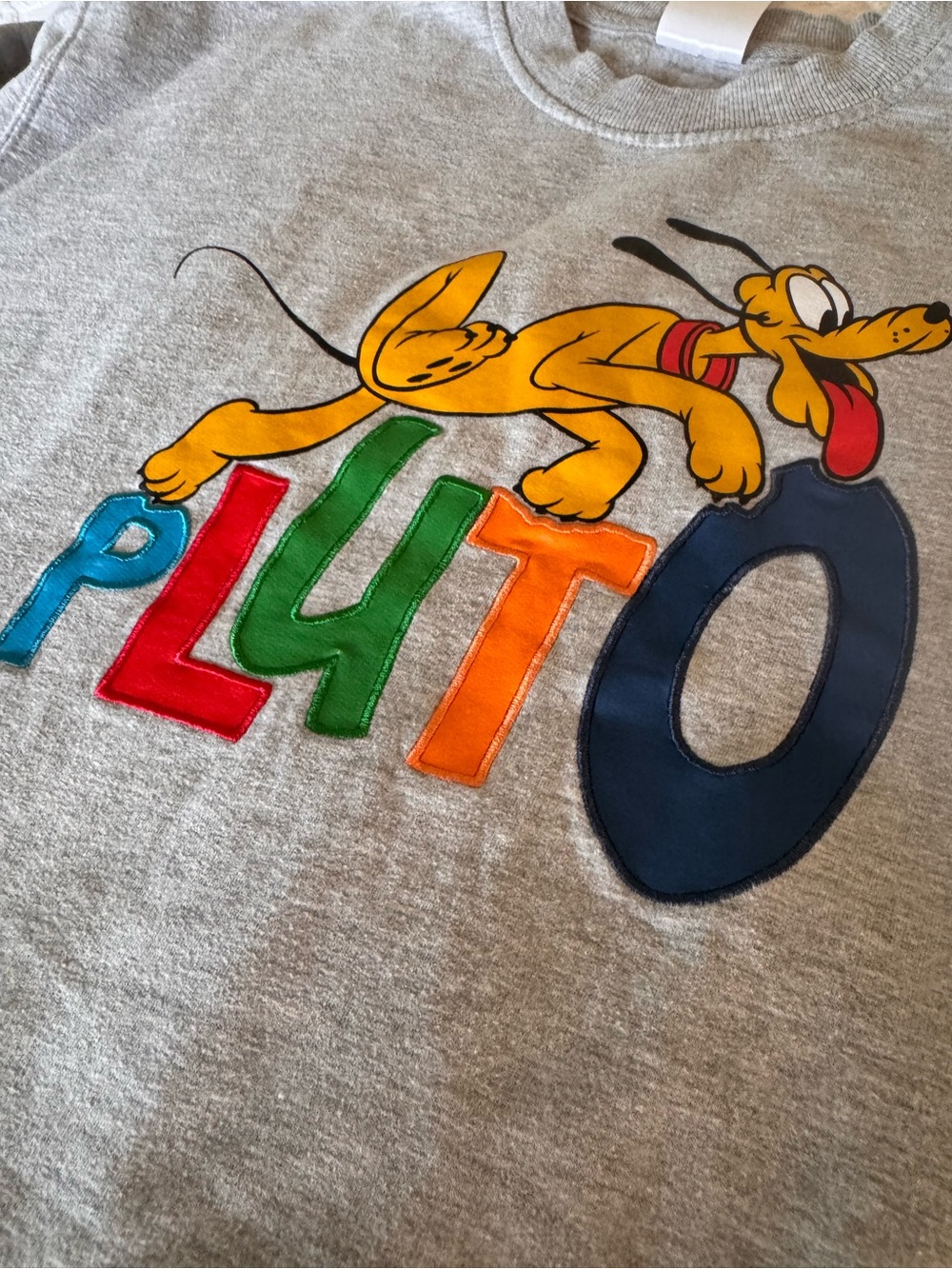 Disney Pluto Crewneck Sweatshirt Gray Appliqué Embroidered M Retro